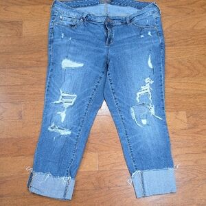Torrid Blue Ankle Cropped Jeans‎ with Distressed Details